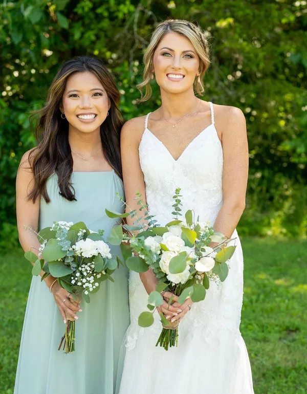 David’s Bridal Dusty Sage Chiffon Dress - Image 2
