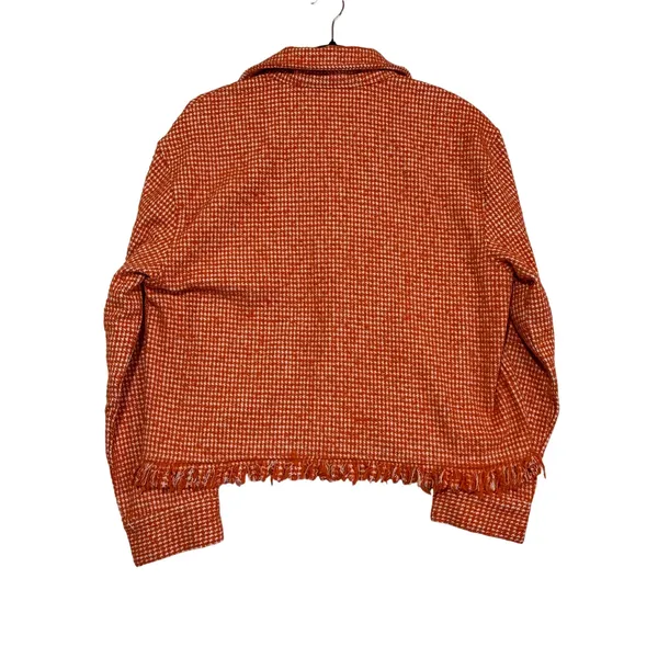 Ellison Orange Houndstooth Tweed Fringe‎ Hem Jacket Medium Shacket - Image 5