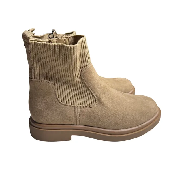 No Boundaries Brown Taupe Knit Chelsea Ankle Boots Chunky Lug Sole Size 8 NWT - Image 7