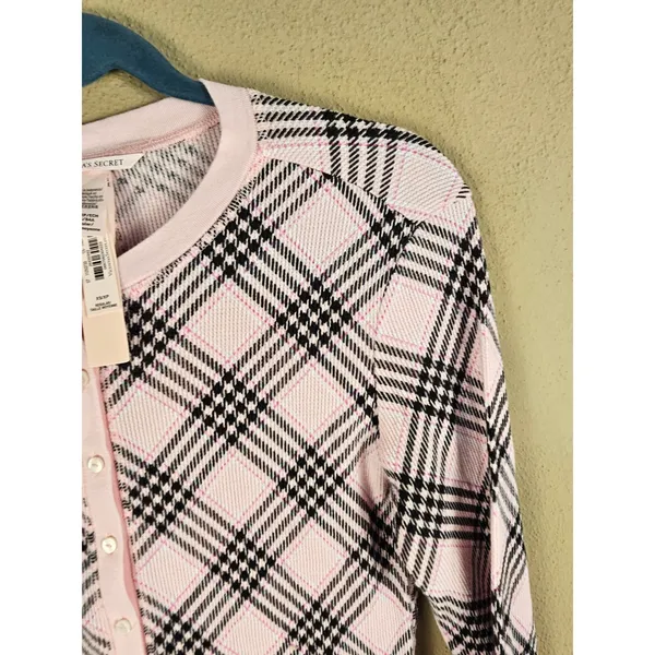 NWT Victoria's Secret Pink Black Plaid Thermal Long John Pajamas‎ Romper XS - Image 3