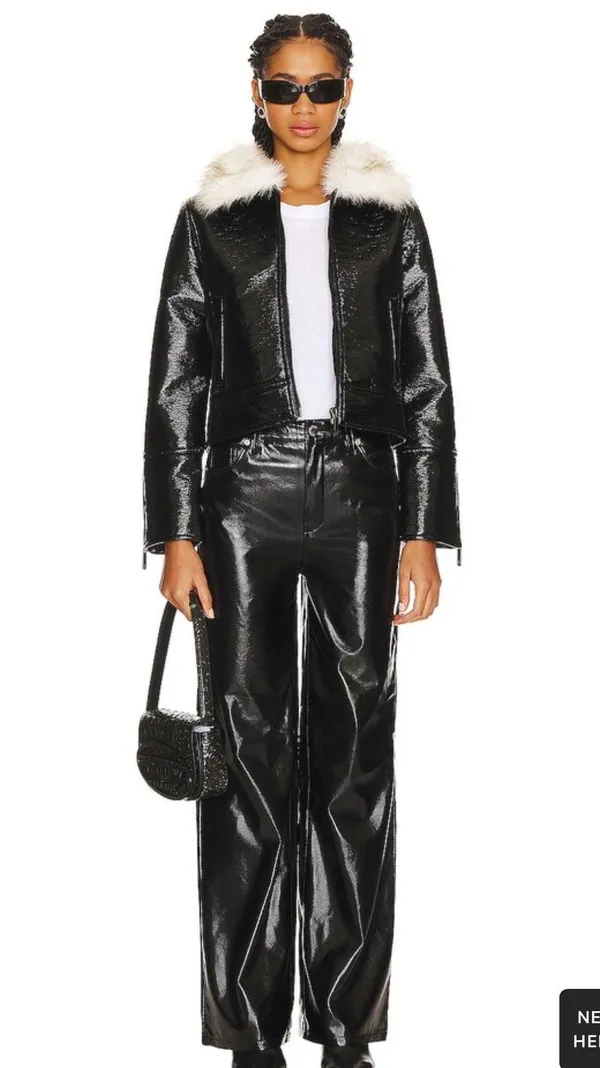 Revolve NWOT Unreal Fur Wet Look Aviator Jacket - Image 4