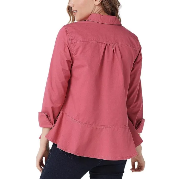 D & Co. 100% Cotton Pink‎ Collared Peplum Button Up Lightweight Shacket Size M - Image 2