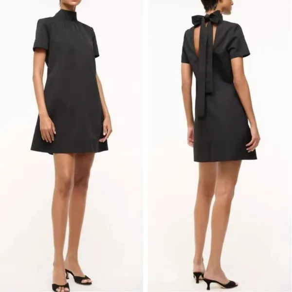 NEW STAUD ILANA high neck bow mini black dress sz S - Image 3