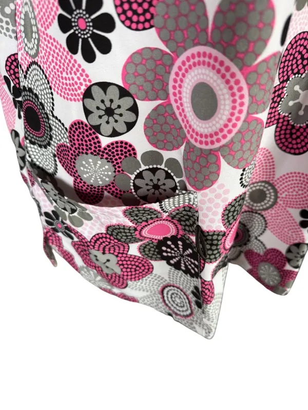 Women's pink, white, gray, black floral short sleeve v-neck scrub top size L - Image 6