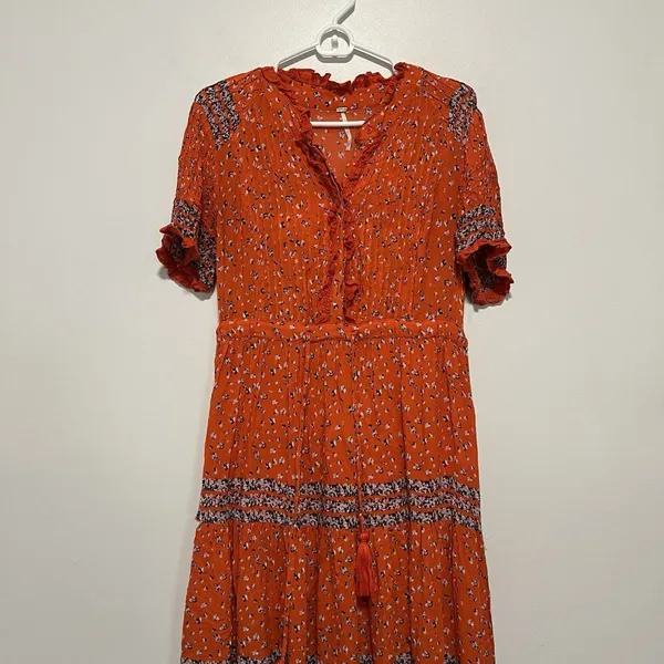 Free People‎ Rare Feeling Maxi Dress in Orange Pop Combo Size Small - Image 6