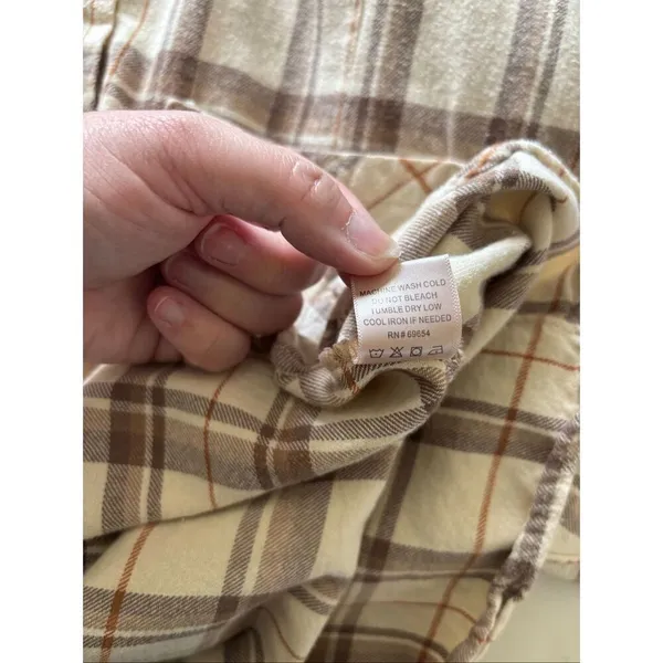 Dizzy Lizzy Plaid Flannel Button Down Shirt Large Cream - Image 4