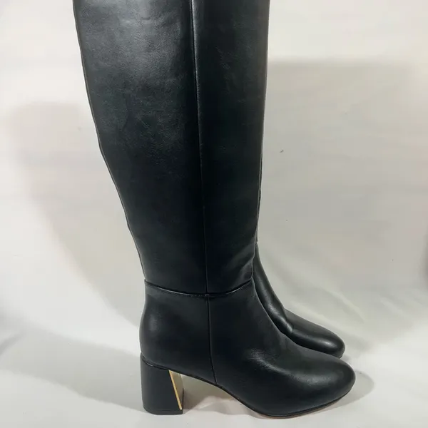 Xoxo Kendal Leather Tall Boot With Gold Heel Accent Zip Women Sz 10m Black New - Image 3