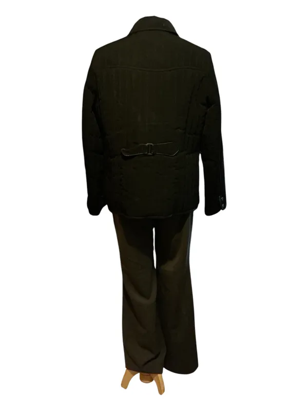 ESPRIT Vintage Black Quilted Zip-Up Jacket Coat Belted Back Fleece Lined - Image 2