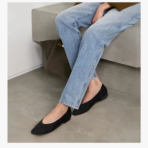 Tingrise Slip On Pointed Toe Comfortable Knit Black Women's Ballet Flats - Image 6