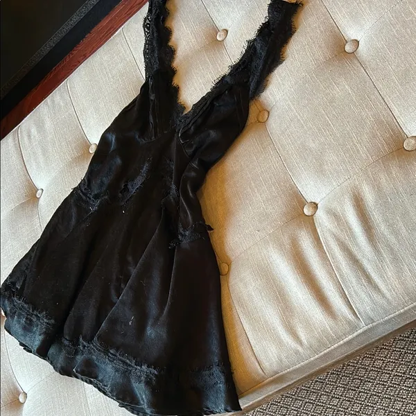 Urban Outfitters Black Satin Lace Trim Mini Dress Size Small - Image 4