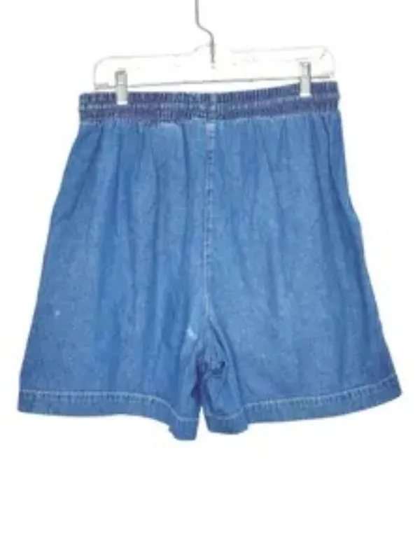 Vintage 90s Erika & Co. Cotton Chambray Shorts, High Waisted Drawstring (Size M) - Image 3
