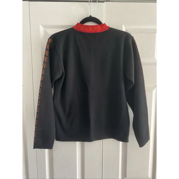 Meister Nordic Ski Sweater Womens S Black Wool Blend Quarter Zip Fair Isle Cabin - Image 7