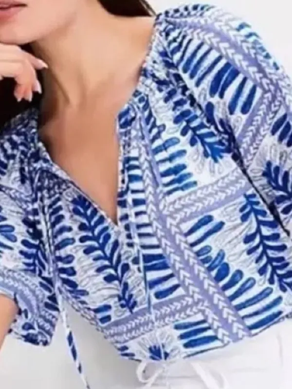 Loft Womens Blue Fern Cotton Blouse Top Medium New - Image 6