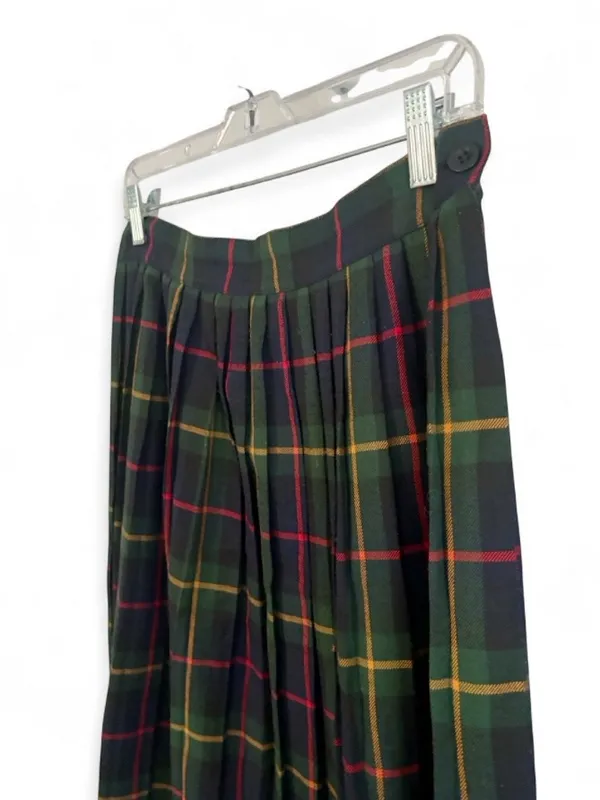 Vintage Pleated Midi Skirt by Leslie Fay Sportswear Dark Green Plaid Sz 14 P - Image 4