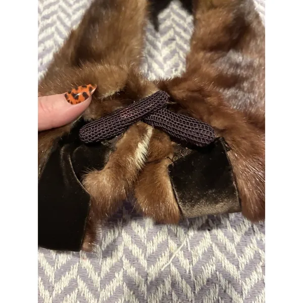 Vintage Genuine Mink Fur Collar Scarf Shawl Stole 35" Lined Light Brown Clips - Image 5