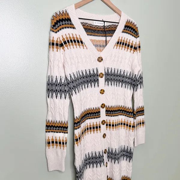 NWT Lucky Brand Fair Isle Nordic Stripe Button Front Sweater Dress Cream Large - Image 3