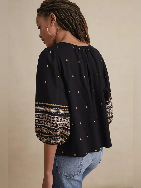 PILCRO | ANTHROPOLOGIE Calanthe Top Embroidered Dark Boho Bohemian Size S - Image 2