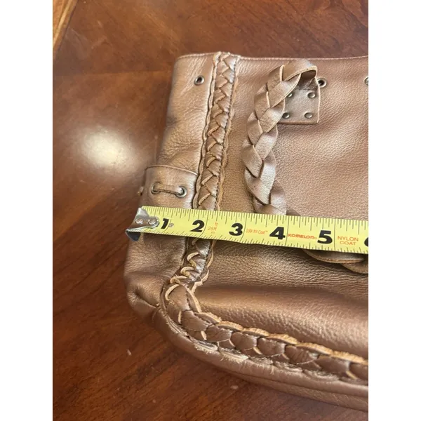 Nordstrom Brown Genuine Leather Tote Shoulder Bag Medium Boho Braided Trim - Image 13