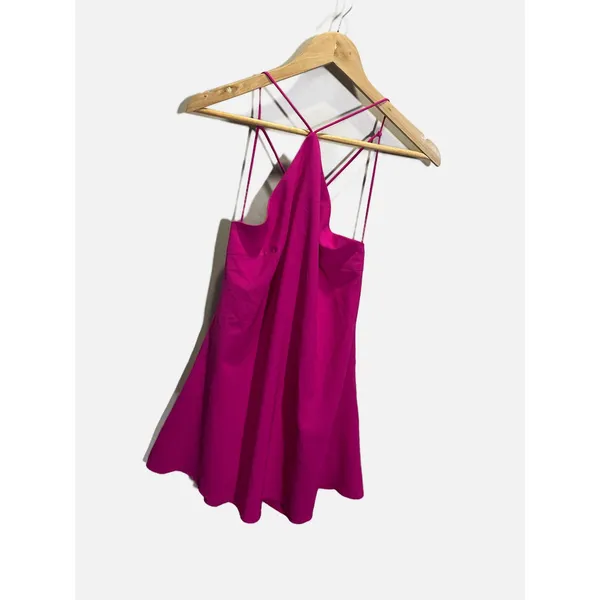 Deja Vu Halter Dress Women Medium Pink Strappy Open Back Flowy Party Summer Chic - Image 2