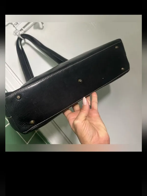 Flaw Vintage NORDSTROM Black Leather EAST WEST Bag Purse Handbag Satchel - Image 2
