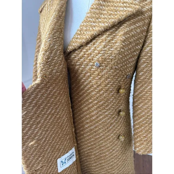 Vintage 60s Franklin Simon New York Mustard Gold Side Button Coat S M - Image 11