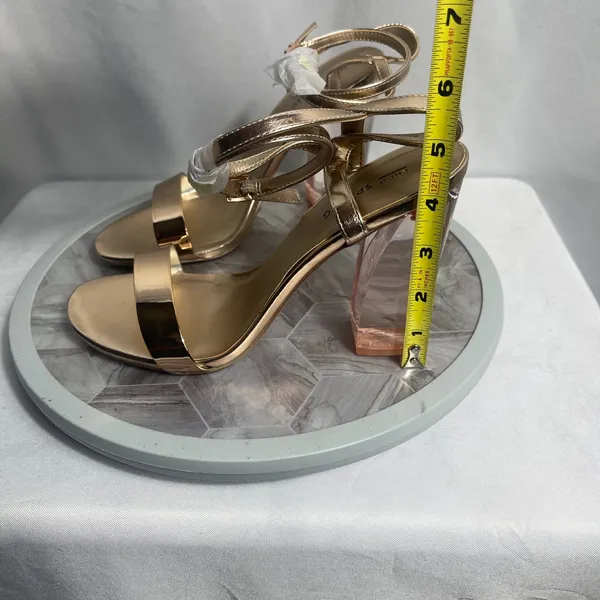 Call It Spring Gold Ankle Strap Block Heel Sandals Size 6 With Box - Image 7