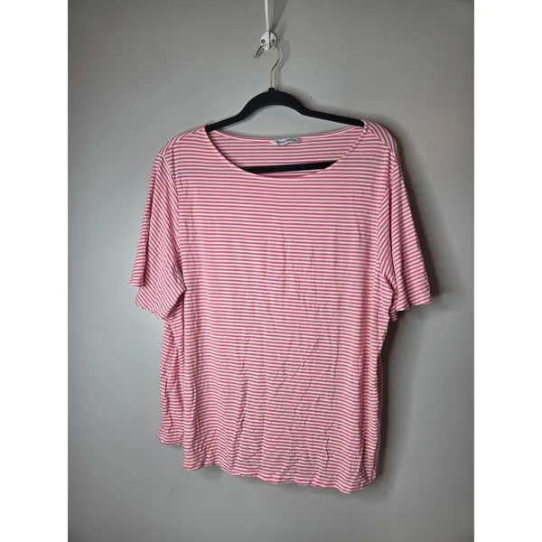 Tommy Bahama Women’s Medium Pink White Stripe Short Sleeve Flowy Shirt - Image 2