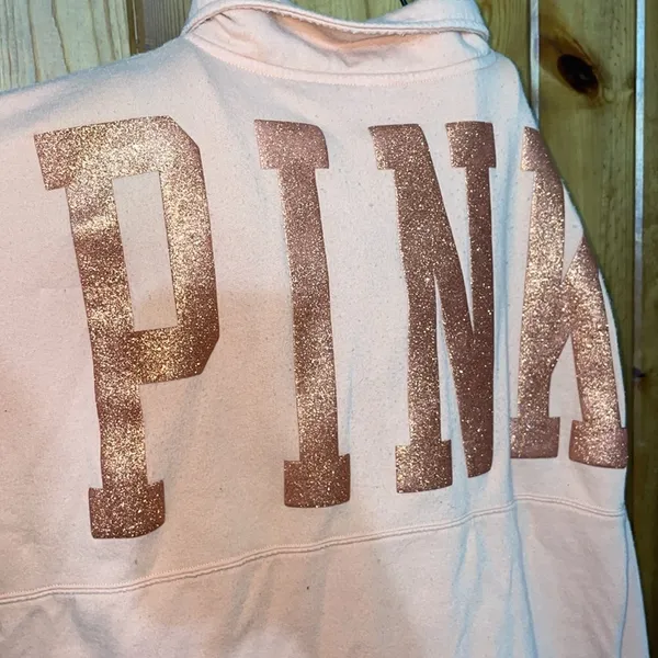 Pink Victoria’s Secret crew neck pullover sweatshirt sparkly pink/peach size XL​ - Image 6