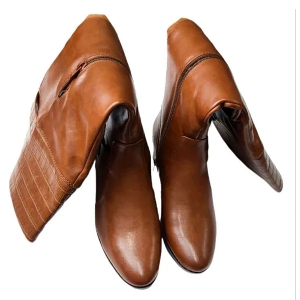 ND Halden Cognac Brown Croc Embossed Tall Riding Boots Size 6.5M - Image 3