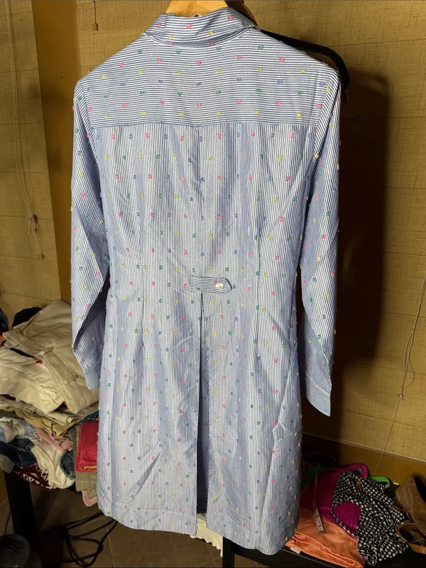 Draper James Blue Striped Embroidered Belted Shirt Dress Size Large - Image 9