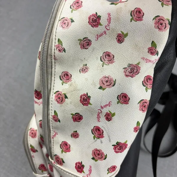 Juicy Couture Backpack White Pink Rose Floral Multi Zip Coquette Y2K Style - Image 11