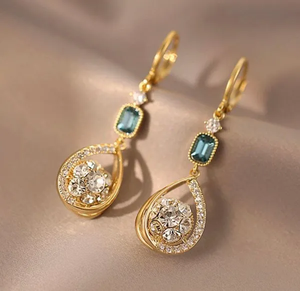 18K Gold Plated CZ Cubic Zirconia Teardrop Shape Dangle Drop Earrings for Women - Image 3