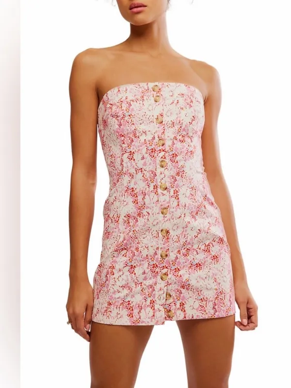 NWT Free People Tomas Mini Dress Floral Printed Strapless Smocked L $128 - Image 2