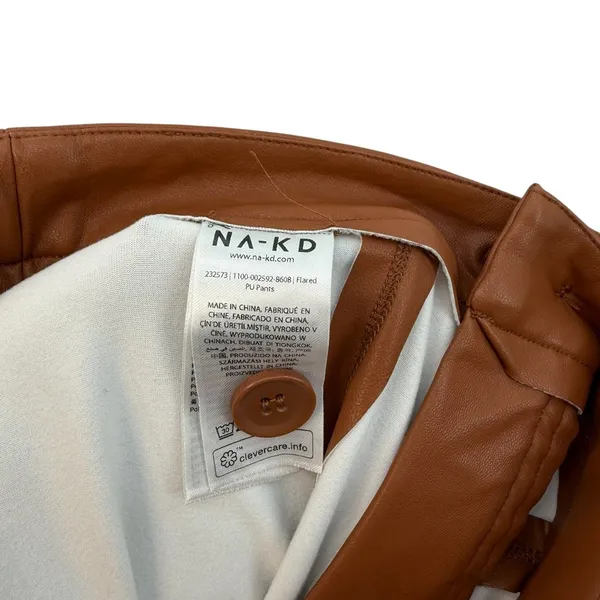 NA-KD Cognac Brown‎ Flared PU Faux Leather Pants High Rise NWT EU 36 US 6 - Image 9
