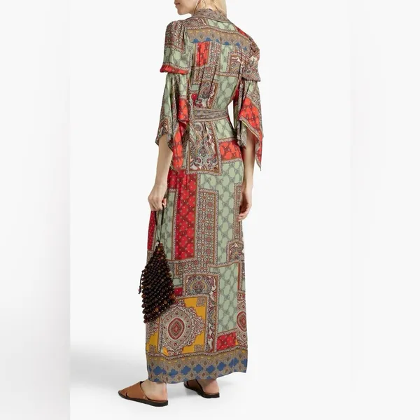 Alice + Olivia Jaylen Mix Scarf Print Handkerchief Sleeve Maxi Dress S - Image 8