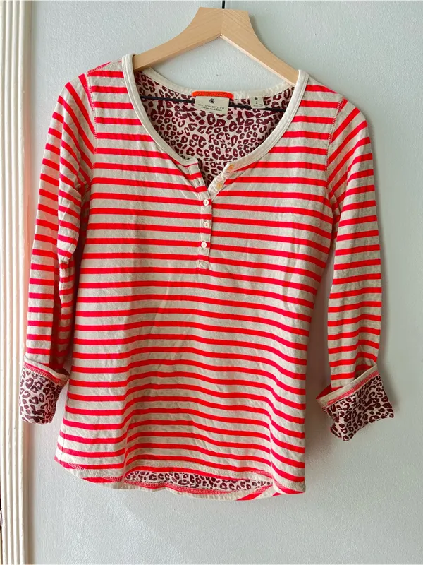 Maison Scotch• Hot Pink & Cream Striped/Leopard Print Henley• Sz 2 - Image 7