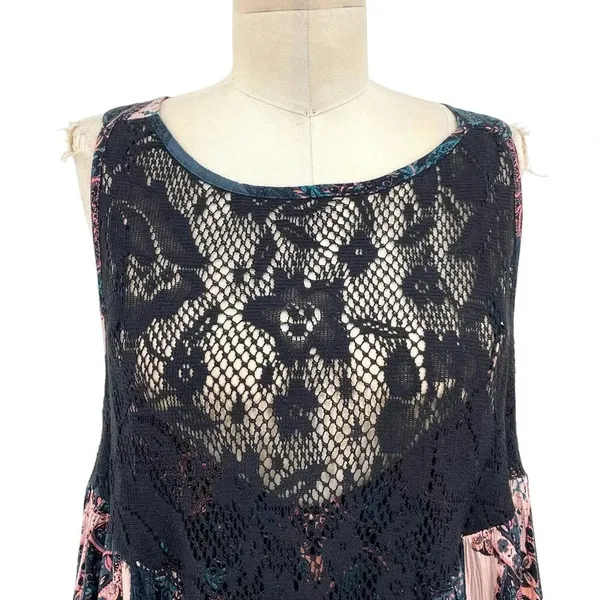 Free People Count Me In Trapeze Tunic Top Black Lace Pink Size Small‎ - Image 4