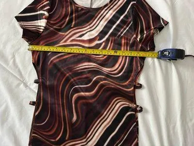 Vintage Y2K Brown Techno Wave Strappy Dress Coverup Size Medium - Image 6