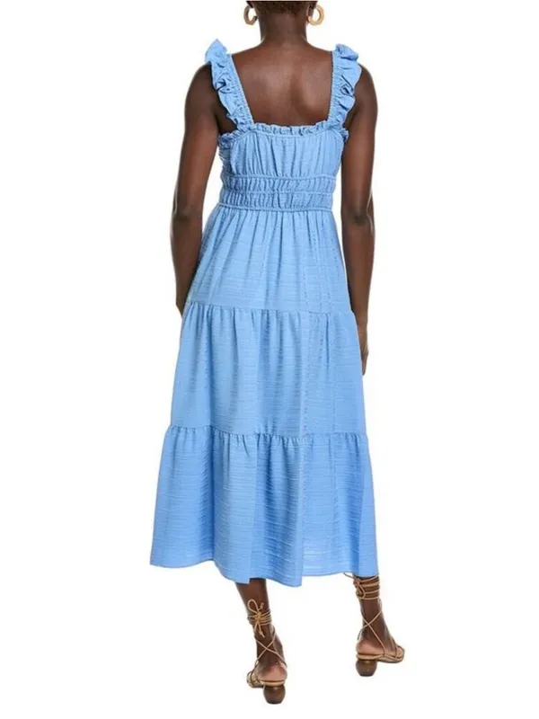 Moda Tara Women's Windowpane Ruffle Midi Dress Peri 10 Blue Tiered Crinkle - Image 3