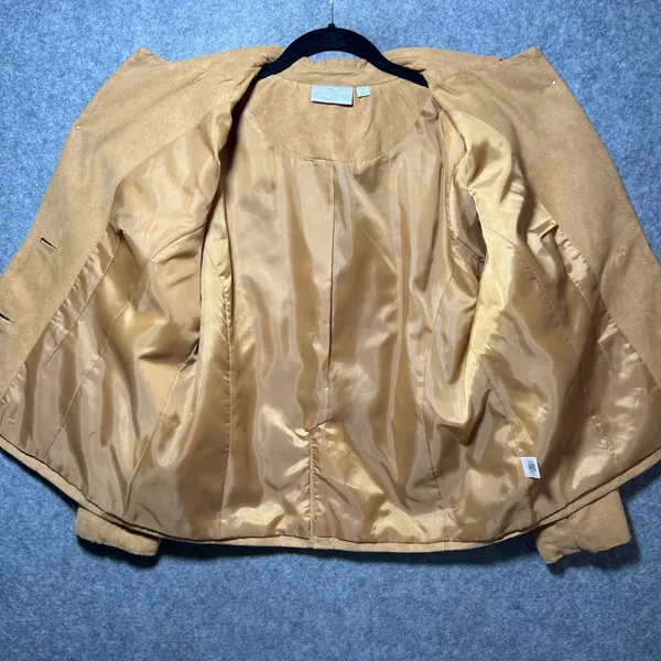 Studio Works Womens Camel Tan‎ Faux Suede Two Button Blazer Jacket Size 14 - Image 5