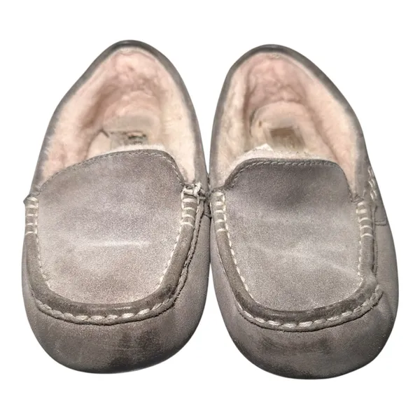 UGG Ansley Suede Shearling Moccasin Slippers Grey House Shoes Womens‎ Size 9 M - Image 2