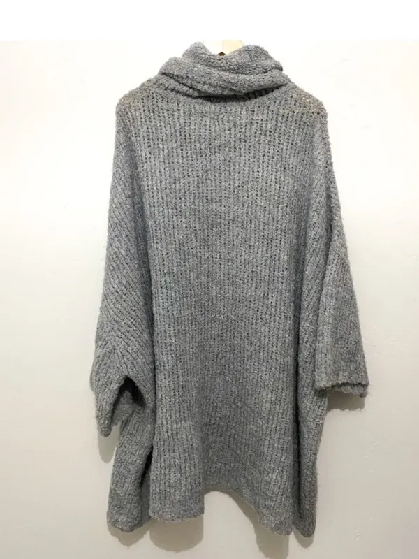 Free People Oversized Gray Cowl Neck Turtleneck wool alpaca Tunic Sweater m/l - Image 8