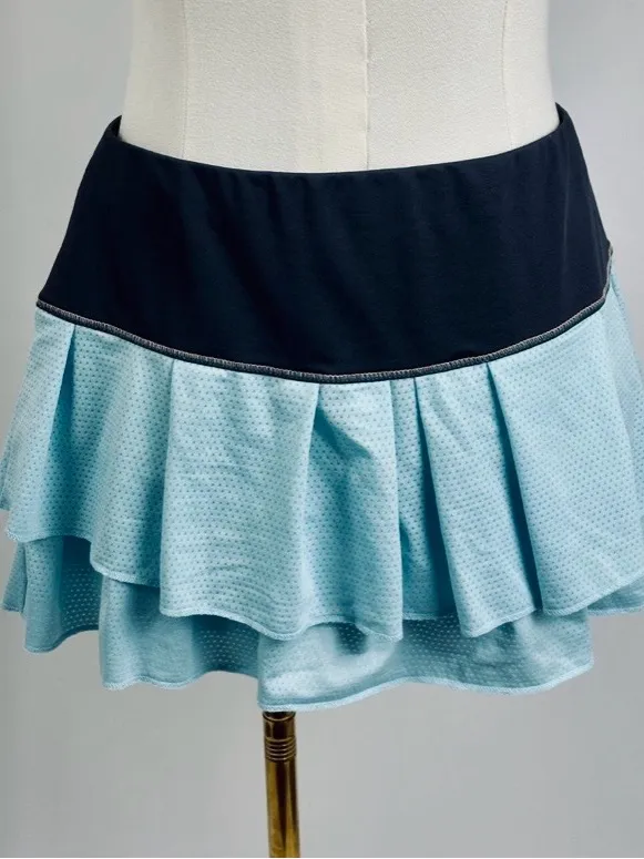 Lucky in Love Light Aqua Blue Ruffle Tennis Skirt with Charcoal Waistband - Image 12