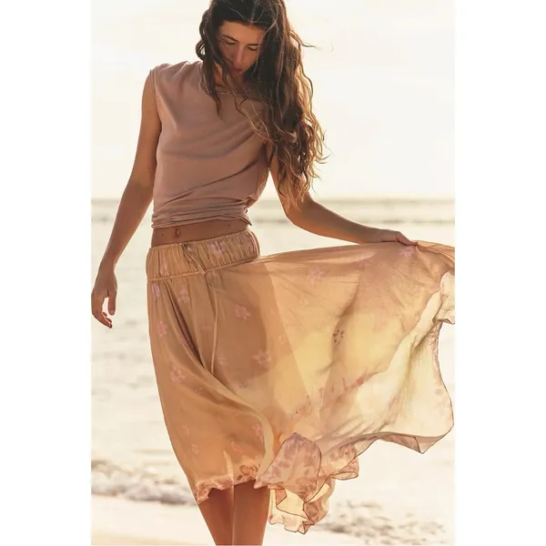 Free People Bohemian 70s FP One Kaia Asymmetrical Midi Skirt Desert Mirage Large - Image 2