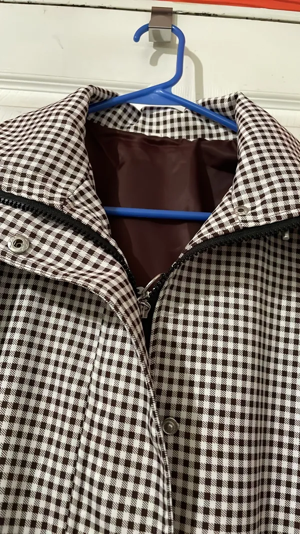 Amazon Women Gingham Zipper Bomber Jacket Stand Collar Long Sleeve Jacket Cropped Outwear with Pockets - Image 4