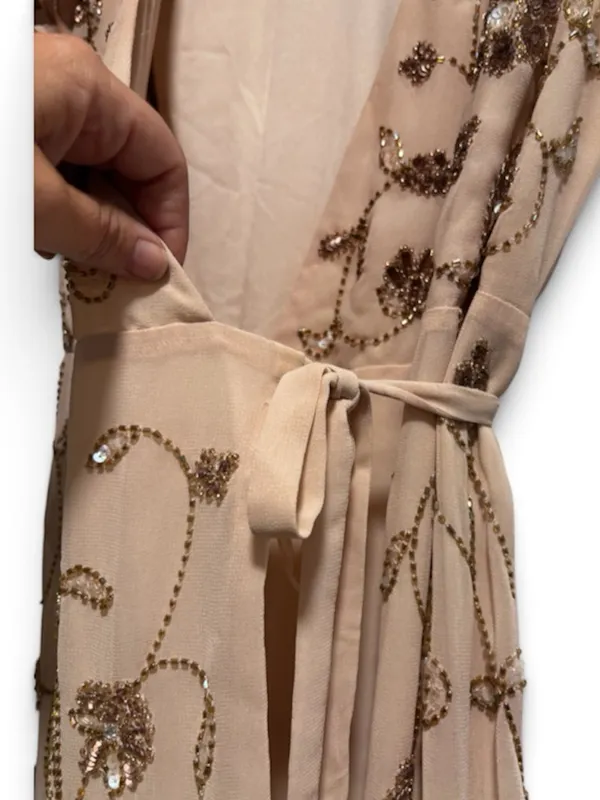 BHLDN Anthropologie Plymouth Floral Beaded Blush Maxi Wrap Dress | Size 4 - Image 6
