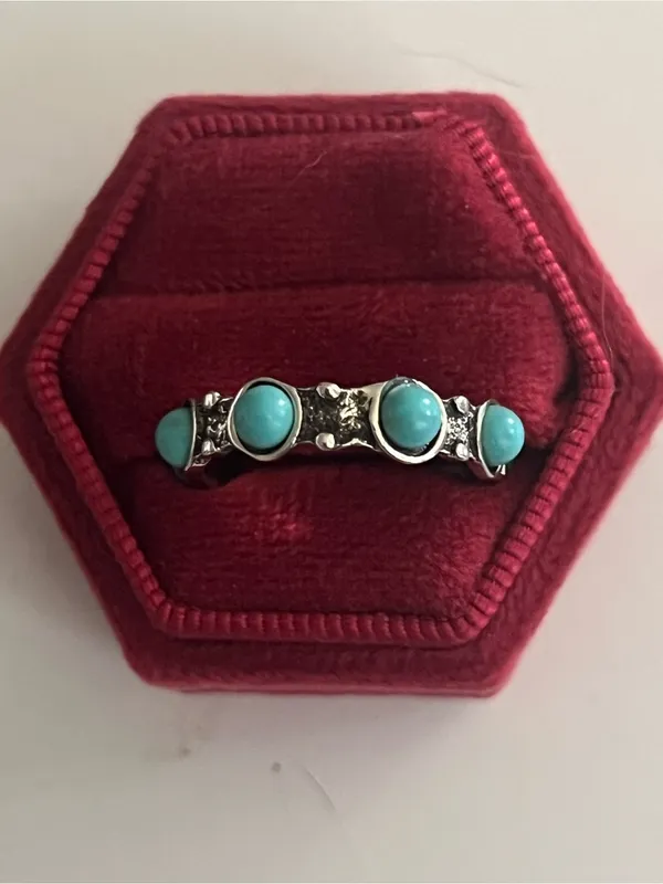 Bohemian Style Stainless Steel Silver Faux Turquoise Ring Size 8 NWT - Image 2