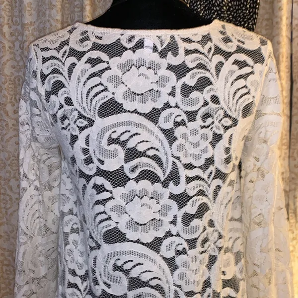 Express Size S Cream Lace Long Sleeve Top - Image 8