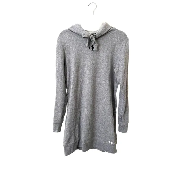 CALVIN KLEIN JEANS Hooded Sweatshirt‎ Dress Grey Small - Image 3