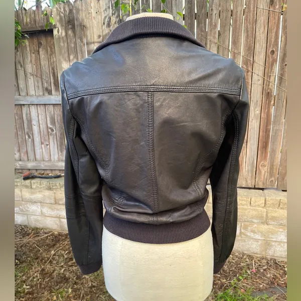 Pimkie Women's Black 100% sheep Leather bomber Jacket steampunk moto boho fall S - Image 3